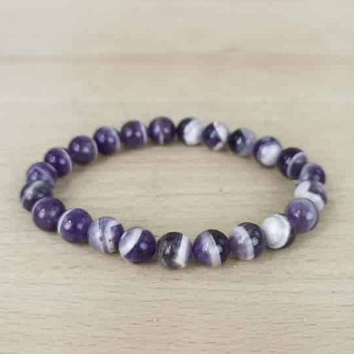 Bracelet En Améthyste Du Brésil - Perles 8 Mm - Fabriqué En France - Neuf Avec étiquettes