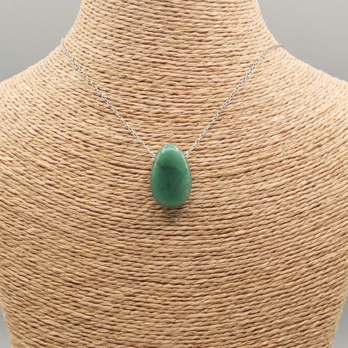 Green Aventurine Pendant Necklace - Oval Stone On 90cm Black Cord, Natural Crystal For Calm & Balance
