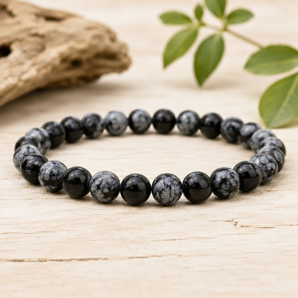 Bracelet Boule Obsidienne Flocon de Neige 08mm A (Etats-Unis)