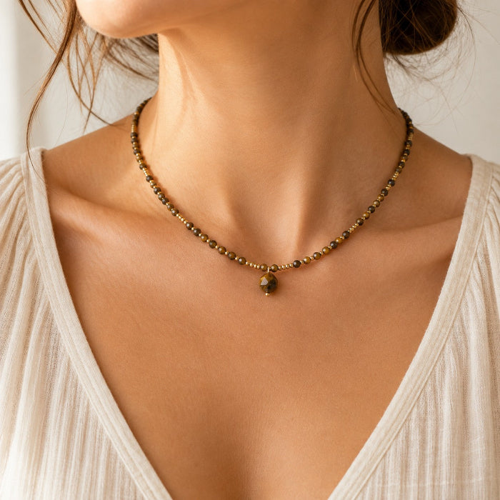 Collier pierre naturelle facettée : Oeil de Tigre A
