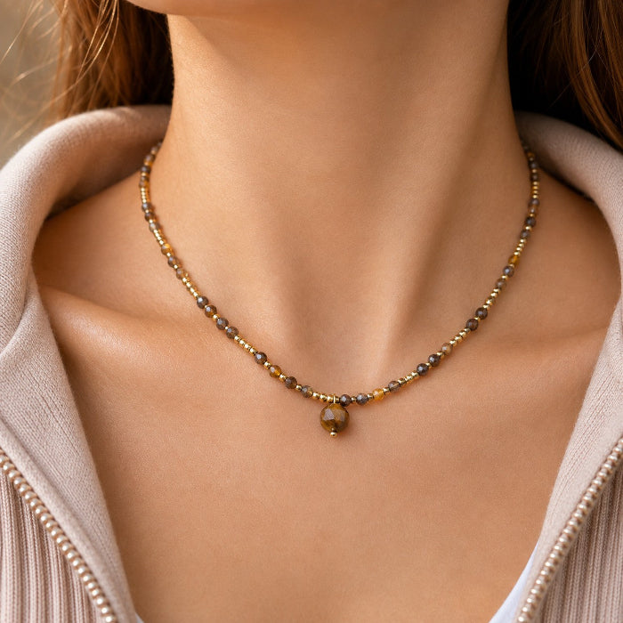 Collier pierre naturelle facettée : Oeil de Tigre A