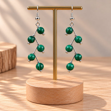Boucles d'oreilles 6mm Malachite A "Les excentriques" - Nature Minérale