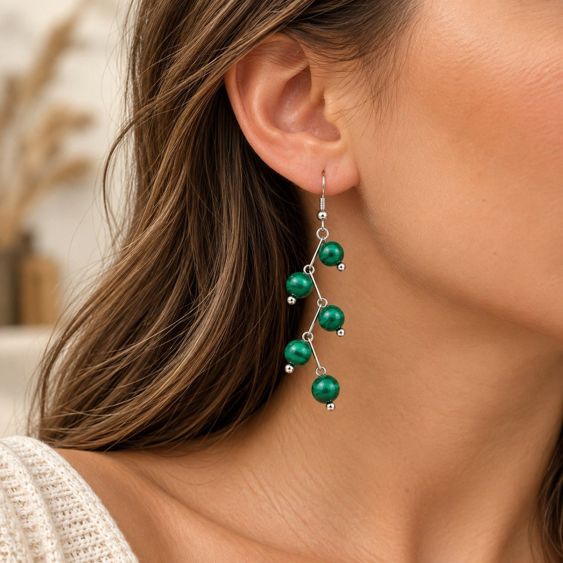 Boucles d'oreilles 6mm Malachite A "Les excentriques" - Nature Minérale