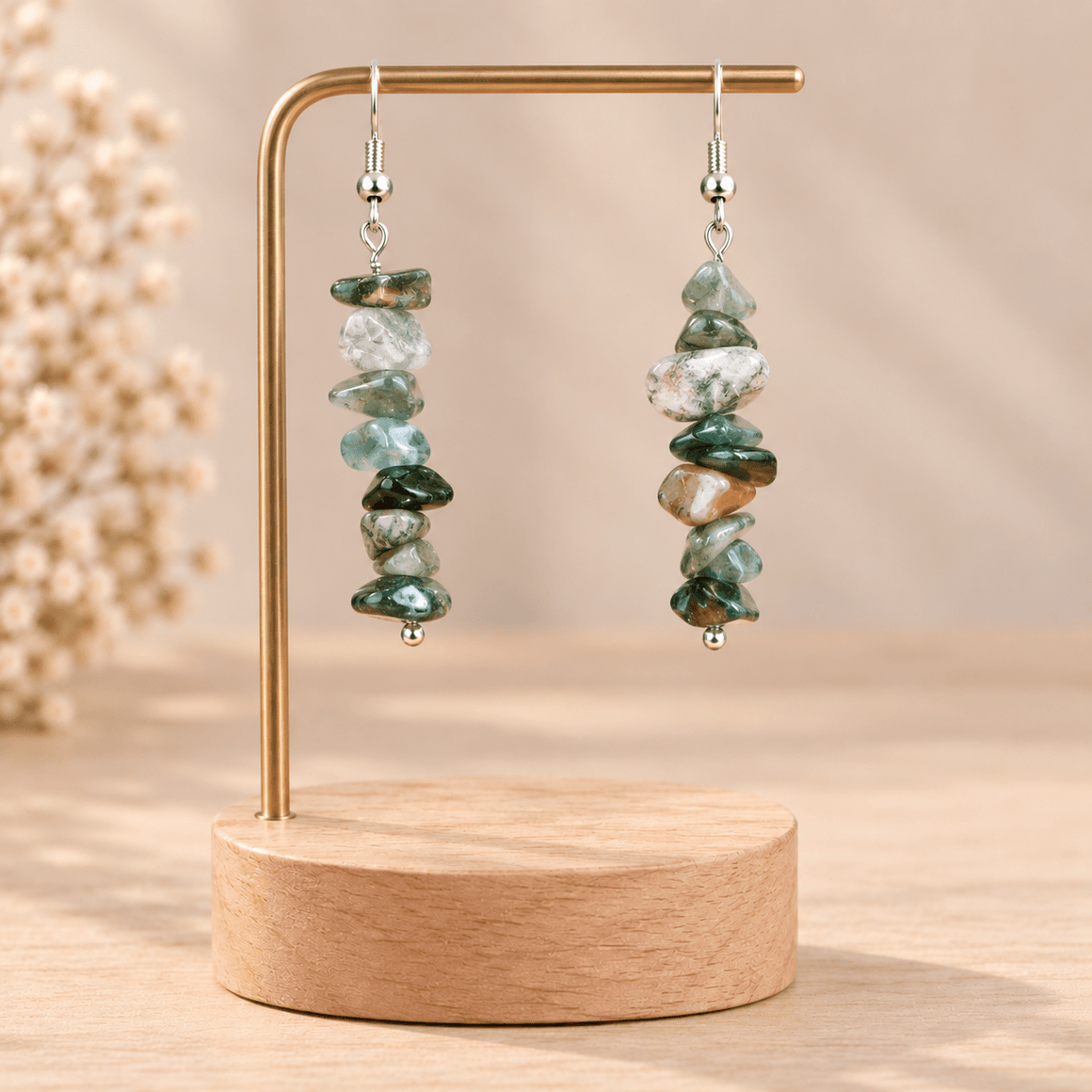 Boucles d'oreilles baroque Agate mousse - Nature Minérale