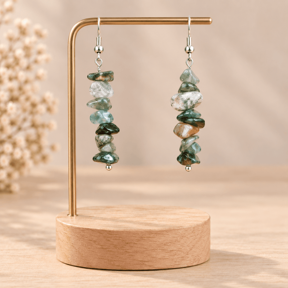 Boucles d'oreilles baroque Agate mousse - Nature Minérale