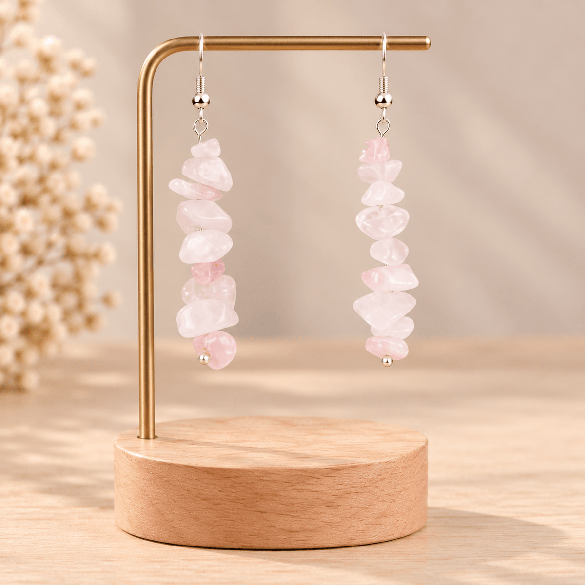 Boucles d'oreilles baroques quartz rose - Nature Minérale