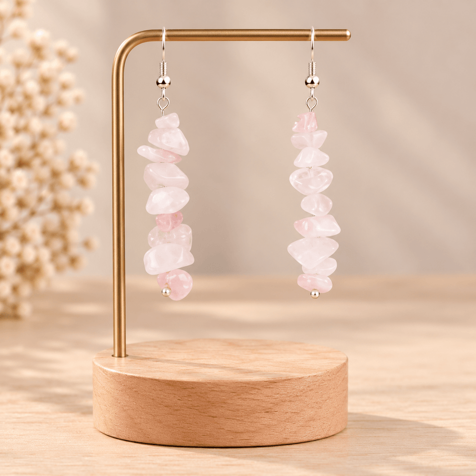 Boucles d'oreilles baroques quartz rose - Nature Minérale