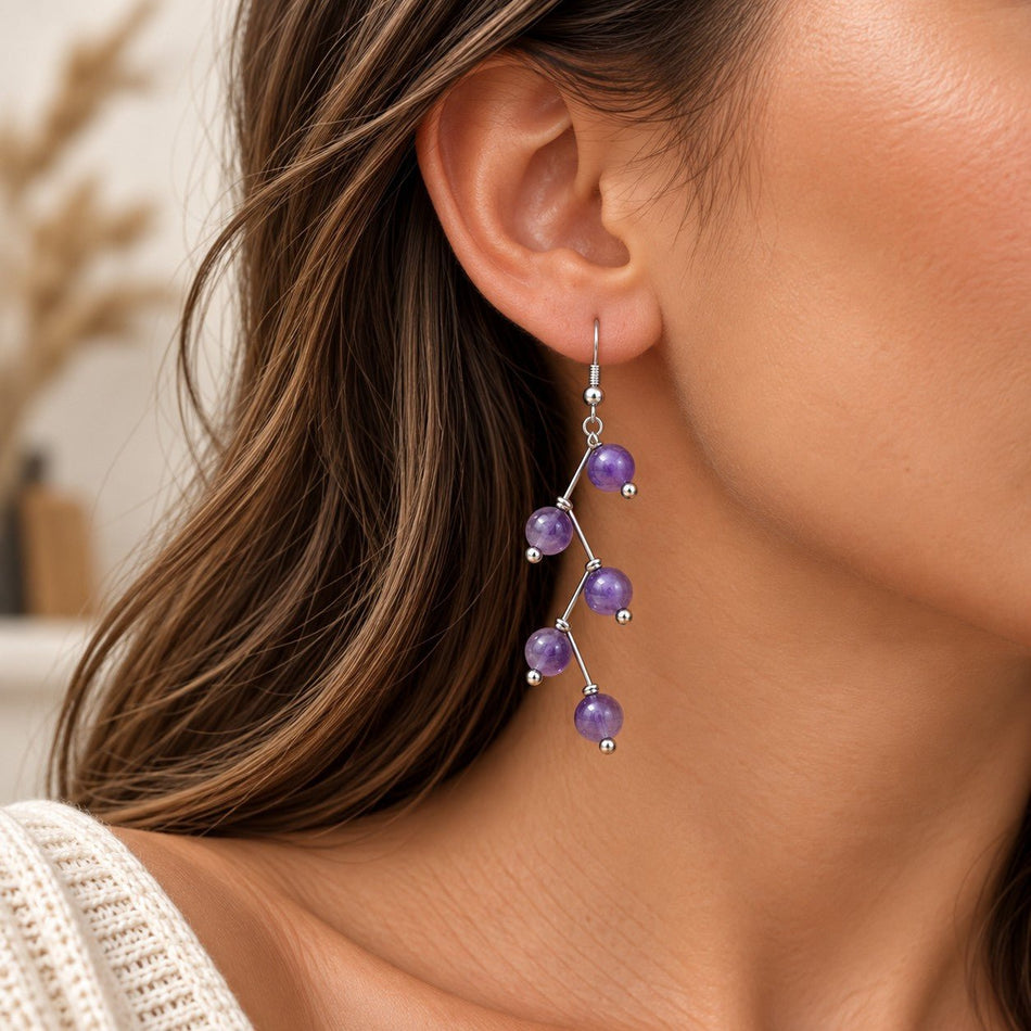 Boucles d'oreilles boules 6mm Améthyste "Les excentriques" - Nature Minérale