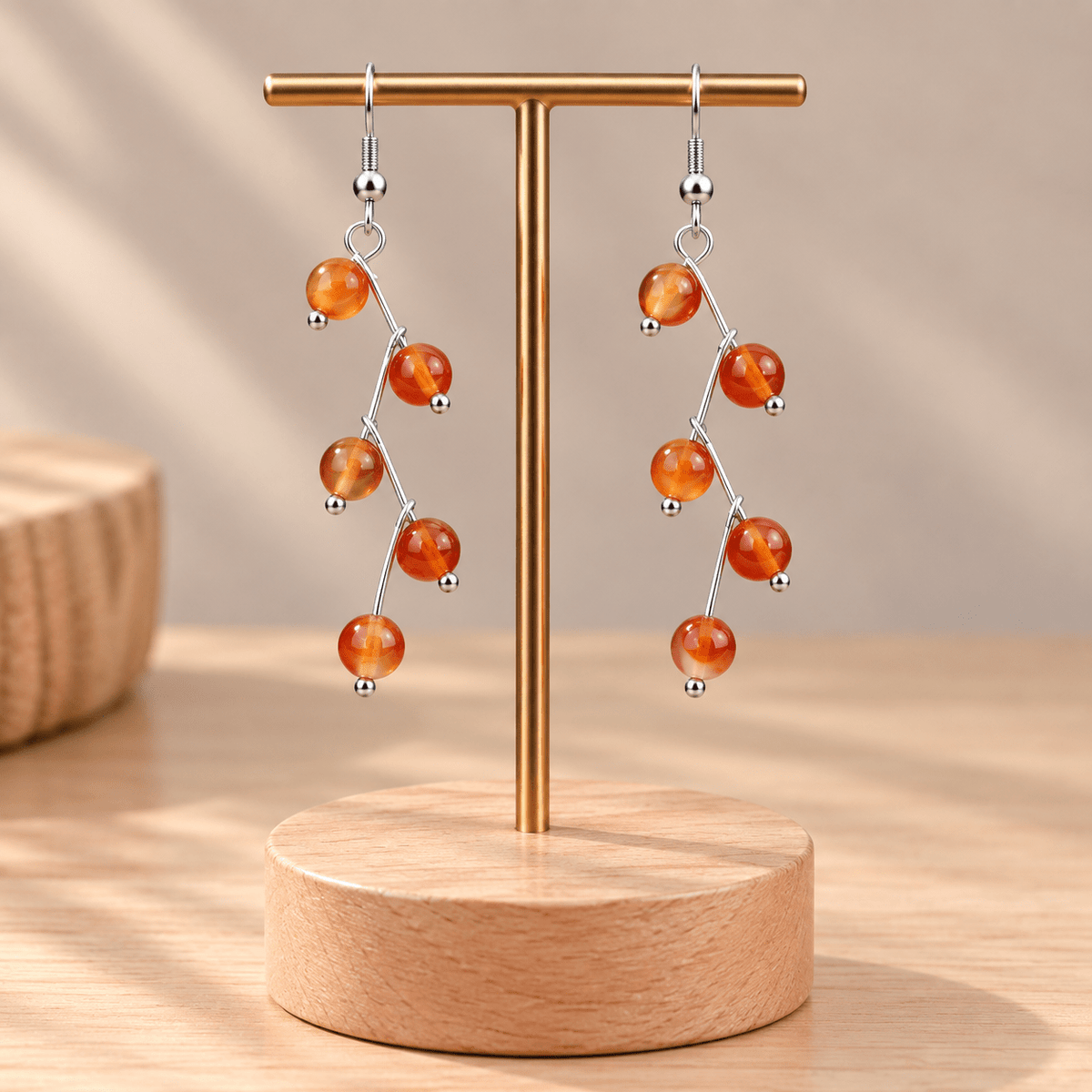 Boucles d'oreilles boules 6mm Cornaline "Les excentriques" - Nature Minérale