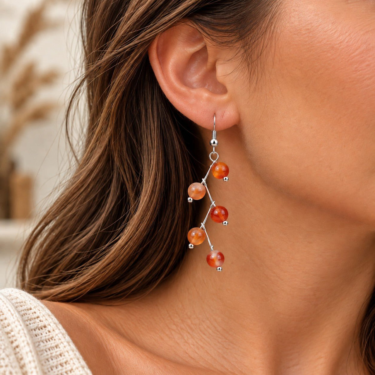 Boucles d'oreilles boules 6mm Cornaline "Les excentriques" - Nature Minérale