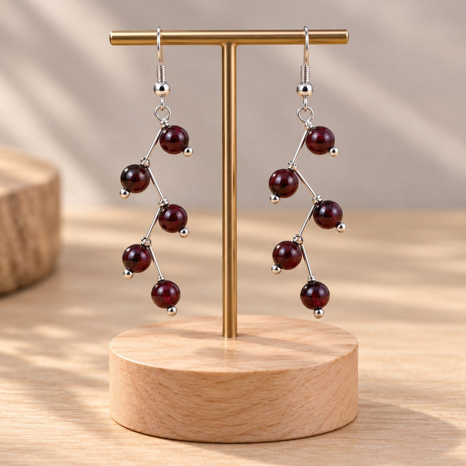 Boucles d'oreilles boules 6mm Grenat Rouge A "Les excentriques" - Nature Minérale