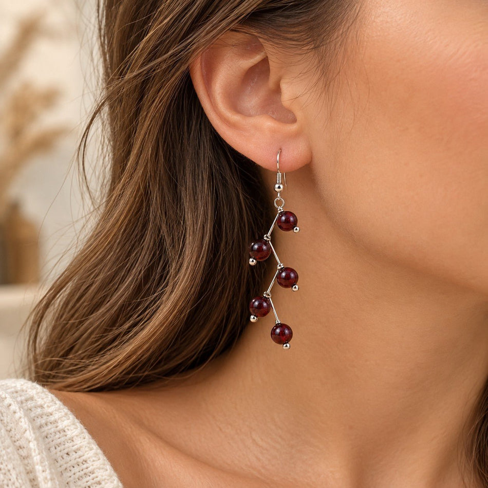 Boucles d'oreilles boules 6mm Grenat Rouge A "Les excentriques" - Nature Minérale