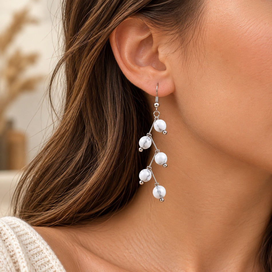 Boucles d'oreilles boules 6mm Howlite Blanche "Les excentriques" - Nature Minérale