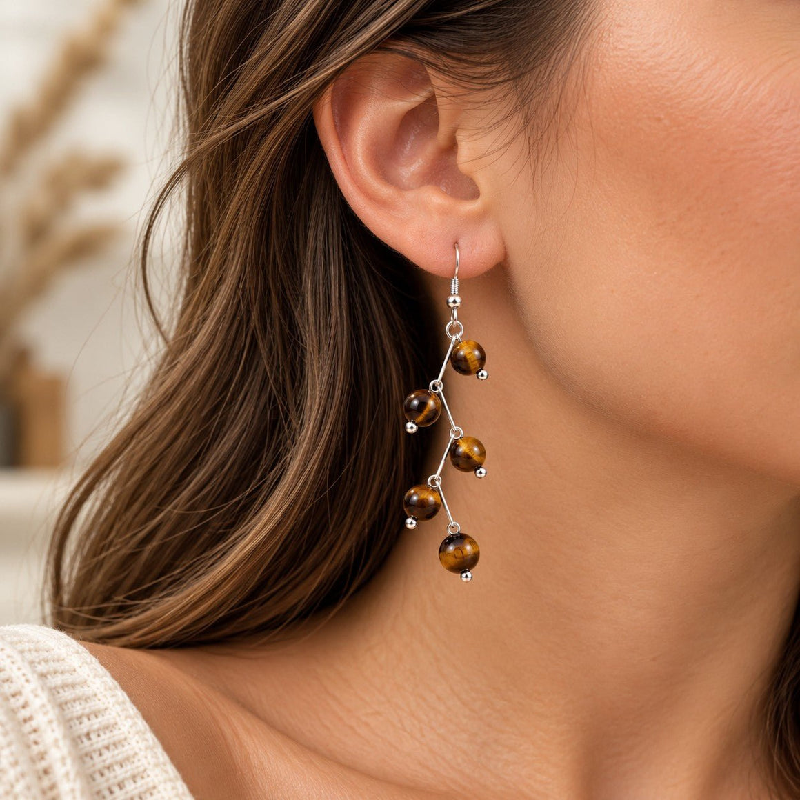 Boucles d'oreilles boules 6mm Oeil de Tigre "Les excentriques" - Nature Minérale