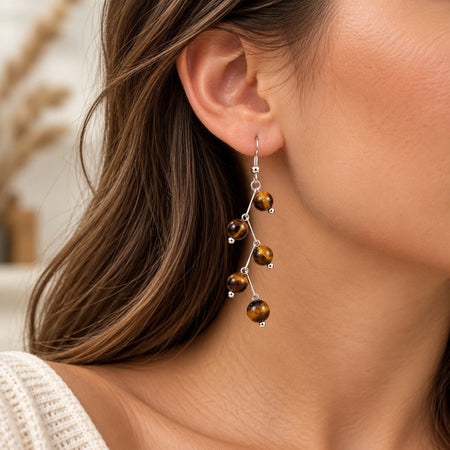 Boucles d'oreilles boules 6mm Oeil de Tigre "Les excentriques" - Nature Minérale