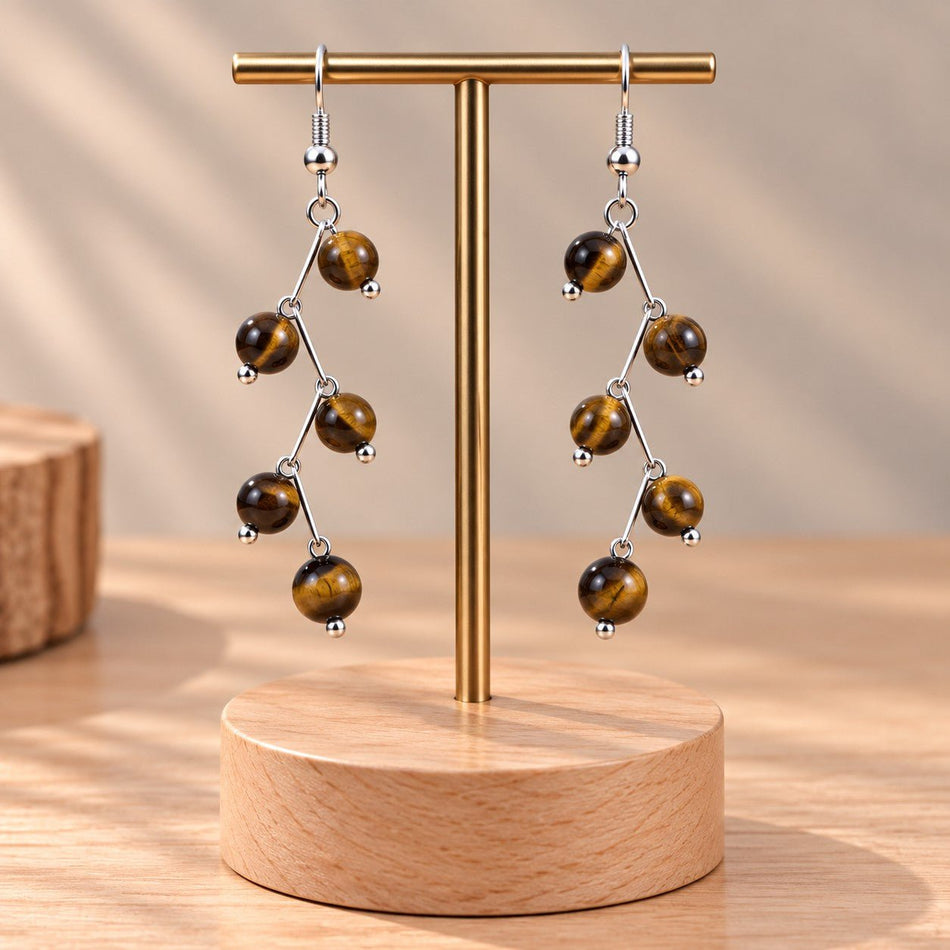 Boucles d'oreilles boules 6mm Oeil de Tigre "Les excentriques" - Nature Minérale