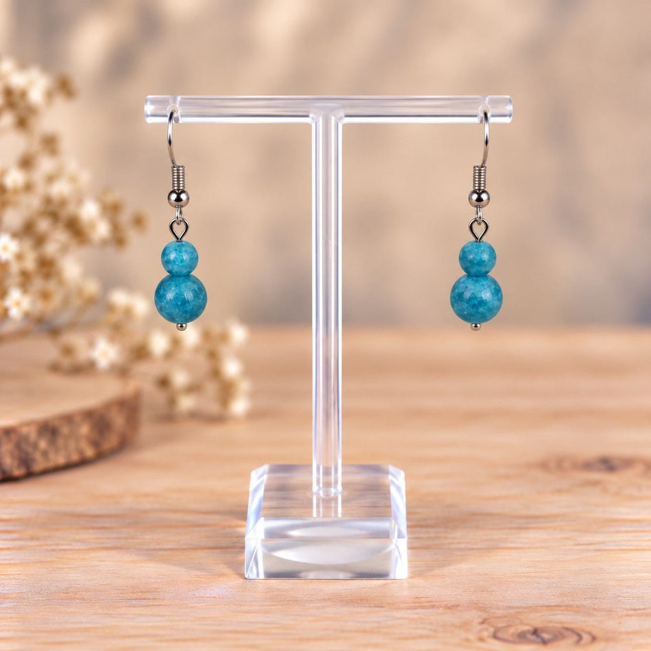 Boucles d'oreilles deux boules Apatite bleue - Nature Minérale