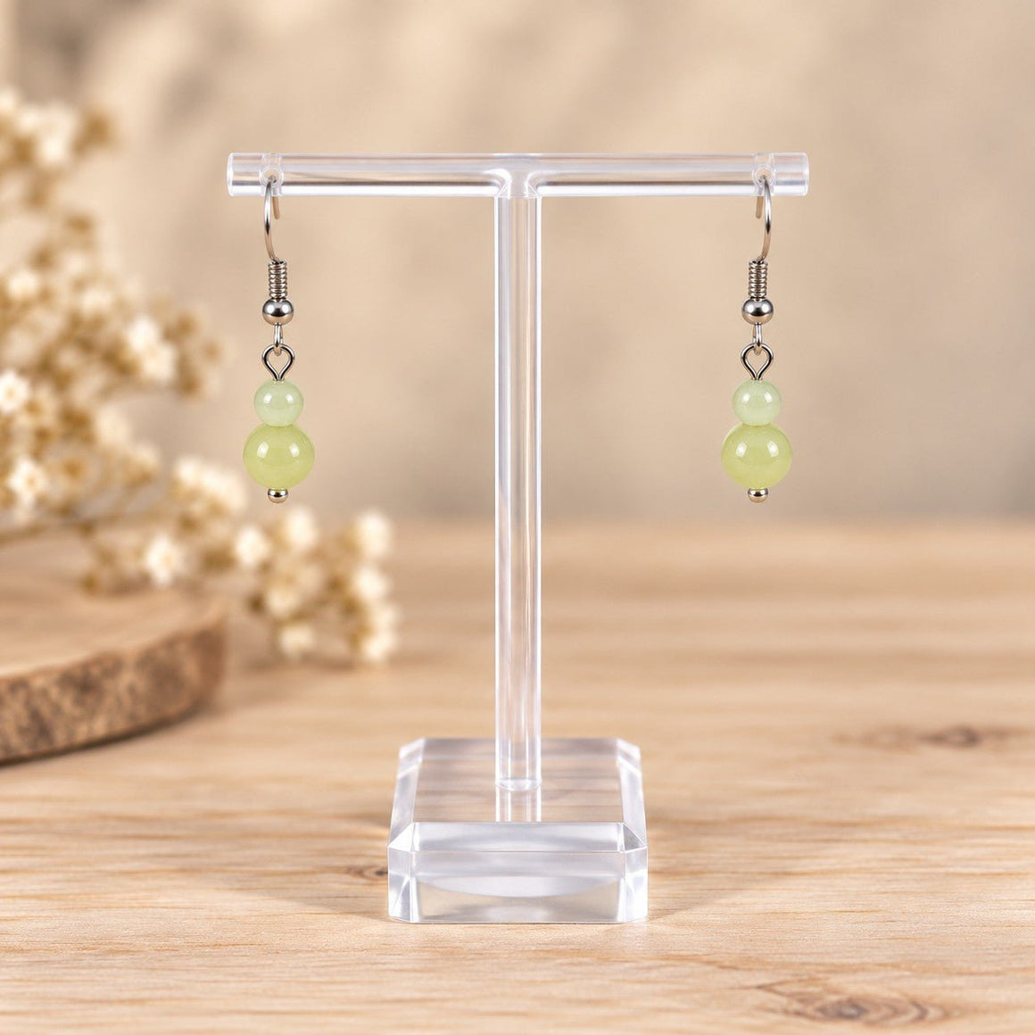 Boucles d'oreilles deux boules Jade de Chine - Nature Minérale