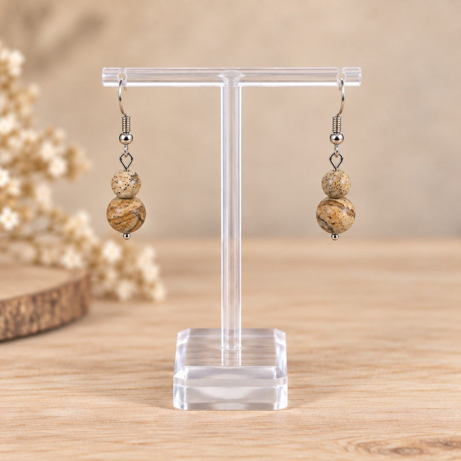 Boucles d'oreilles deux boules Jaspe Paysage - Nature Minérale