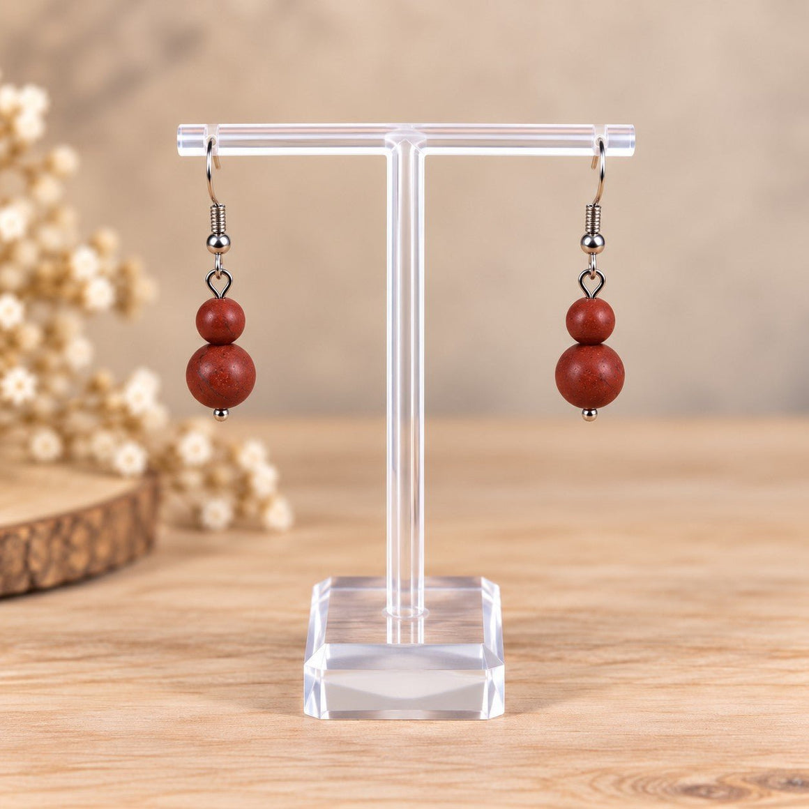 Boucles d'oreilles deux boules Jaspe Rouge - Nature Minérale