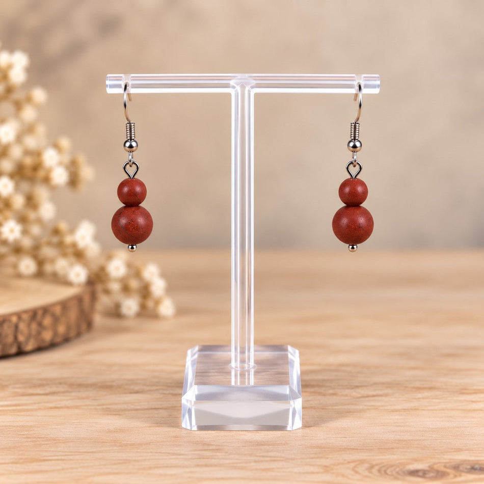 Boucles d'oreilles deux boules Jaspe Rouge - Nature Minérale