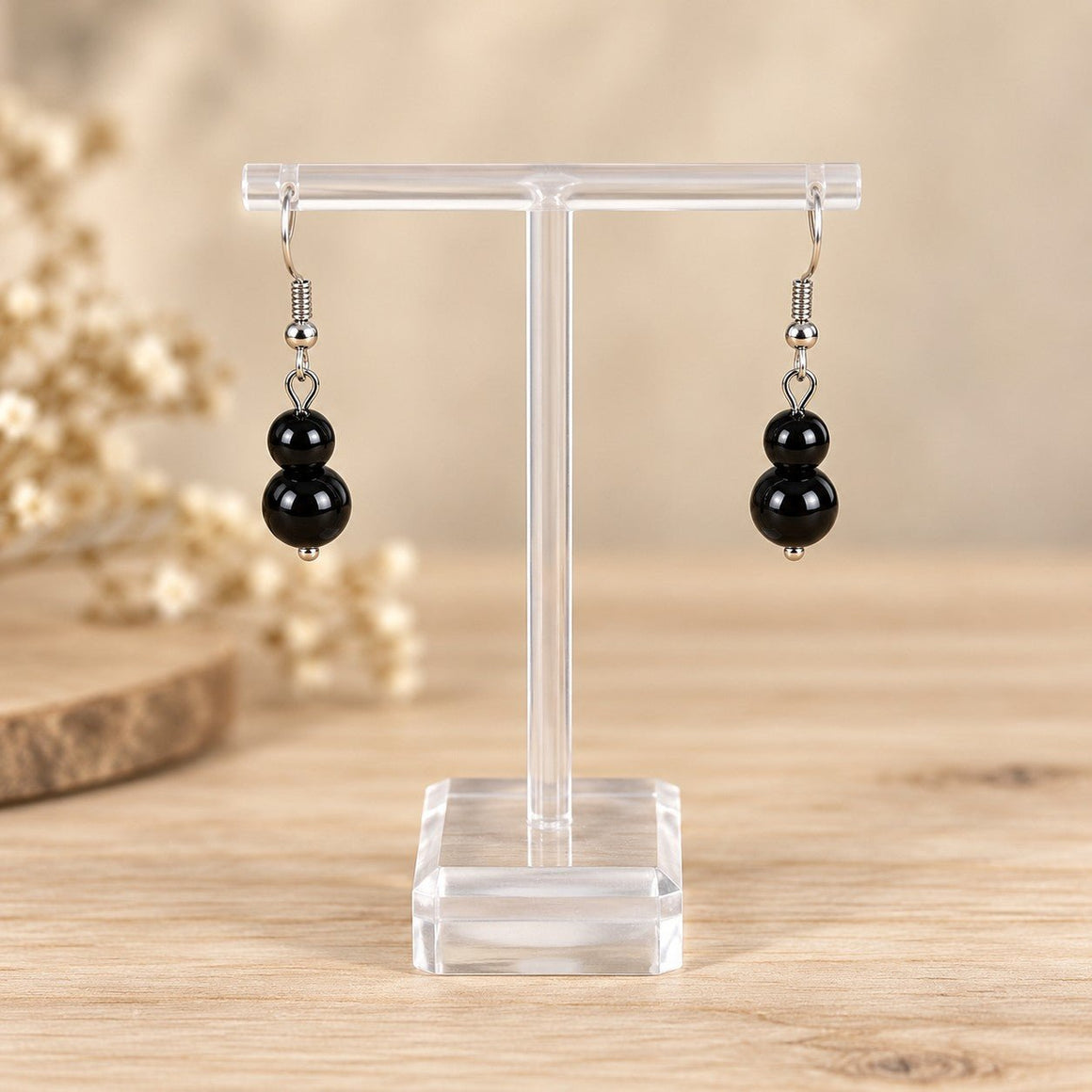 Boucles d'oreilles deux boules Obsidienne Noire - Nature Minérale