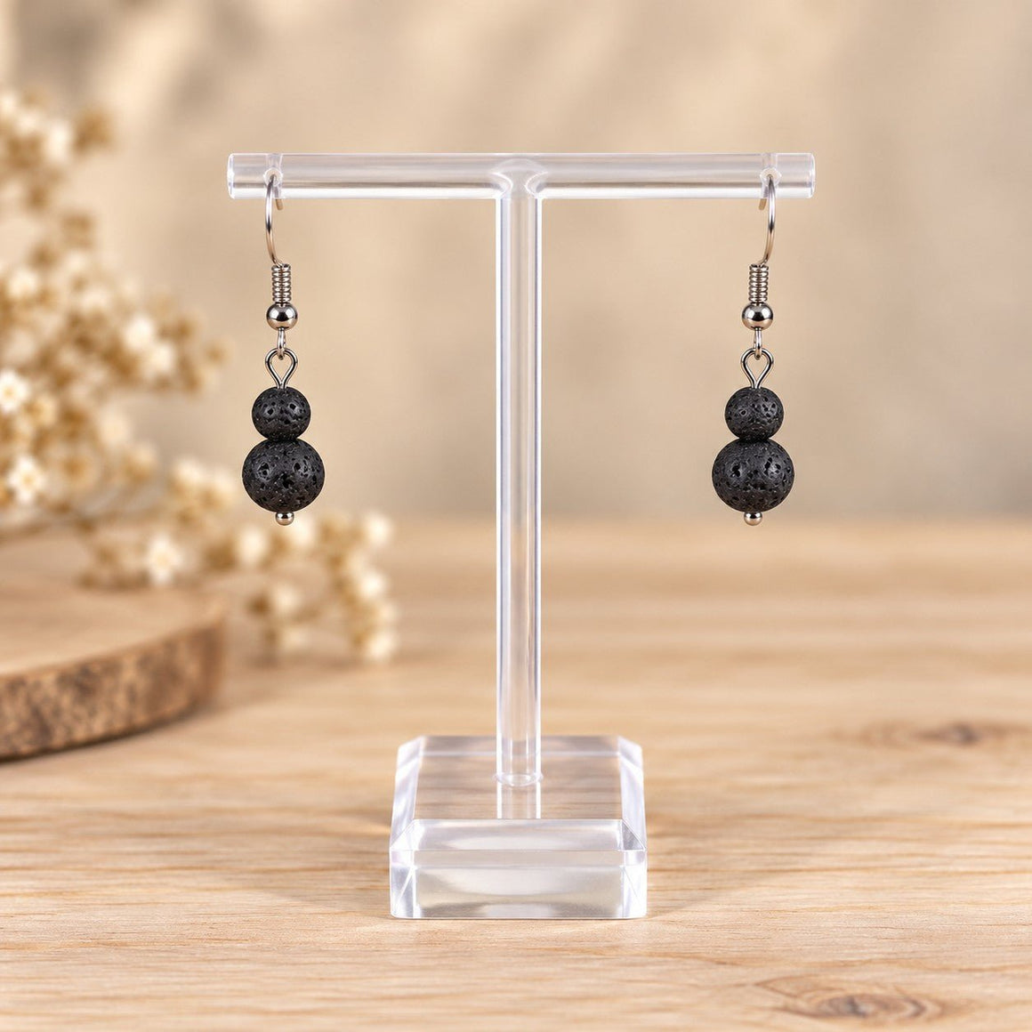 Boucles d'oreilles deux boules Pierre de Lave - Nature Minérale