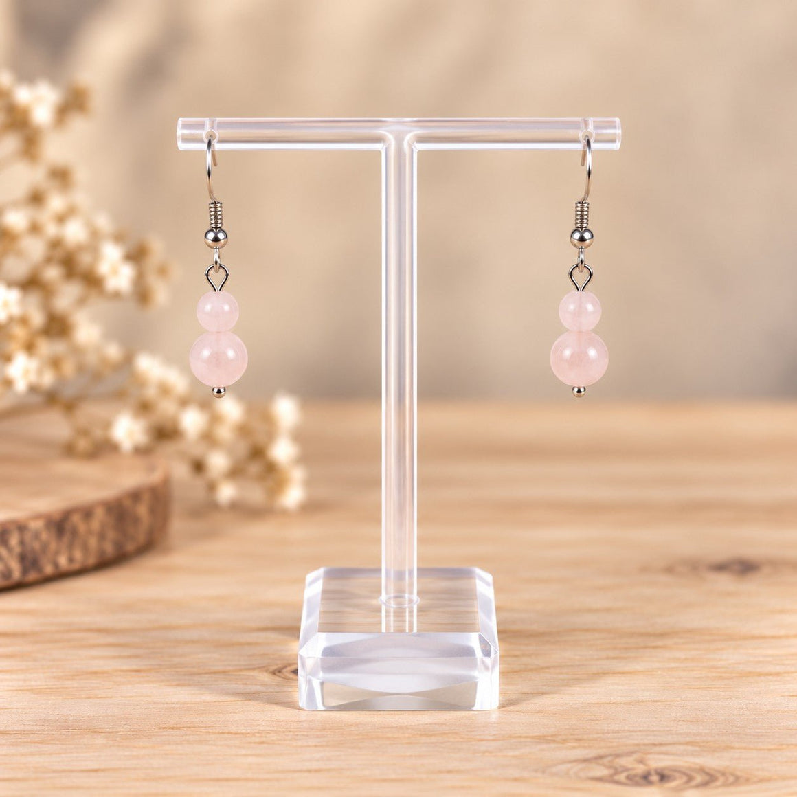 boucles d'oreilles deux boules Quartz Rose - Nature Minérale