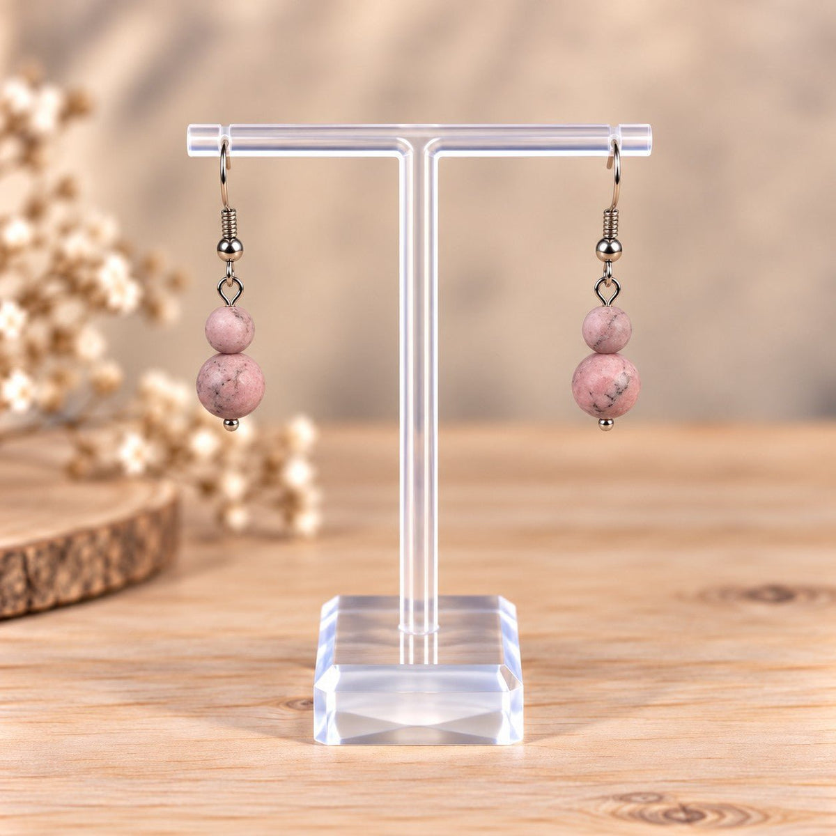 Boucles d'oreilles deux boules Rhodonite d'Australie - Nature Minérale