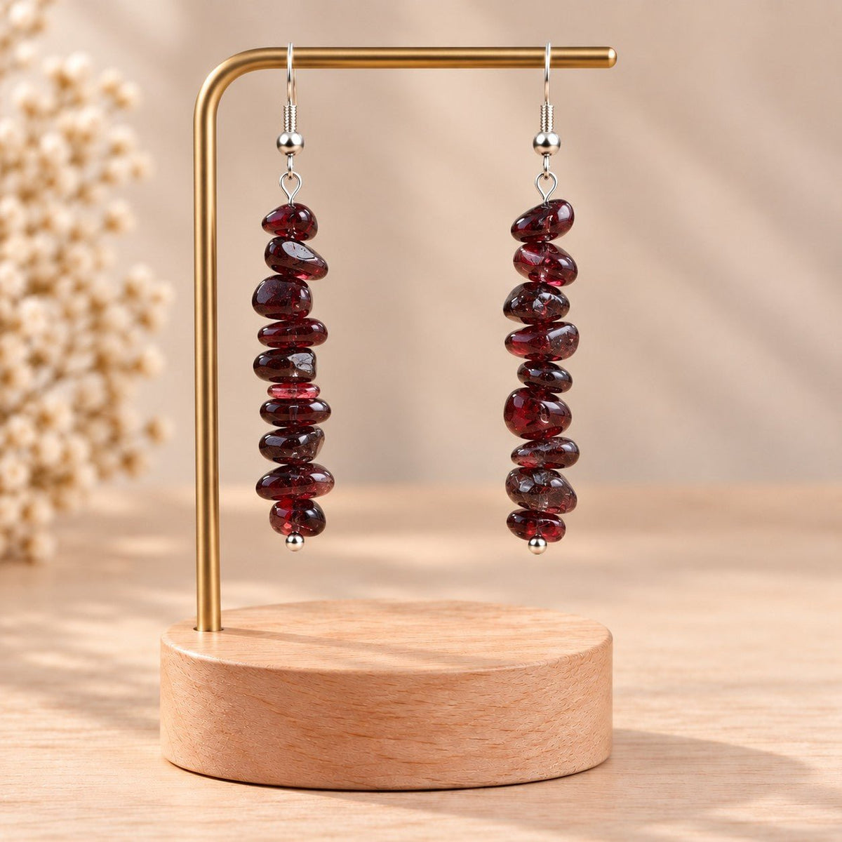 Boucles d'oreilles pendantes baroques Grenat Rouge A - Nature Minérale