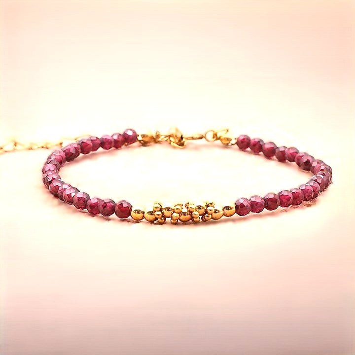 Bracelet facetté Grenat Rhodolite AA fantaisie doré