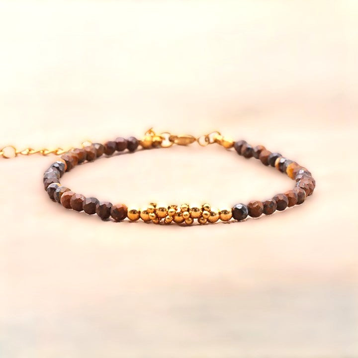 Bracelet facetté Œil de Tigre A fantaisie doré