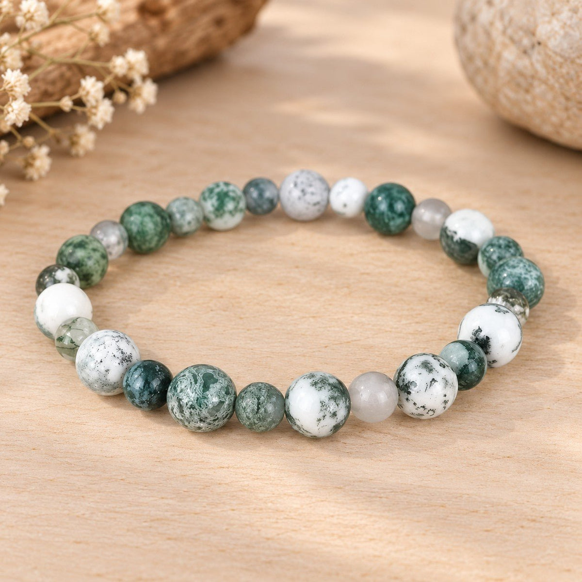 Bracelet boules 6 et 8mm agate arbre - Nature Minérale