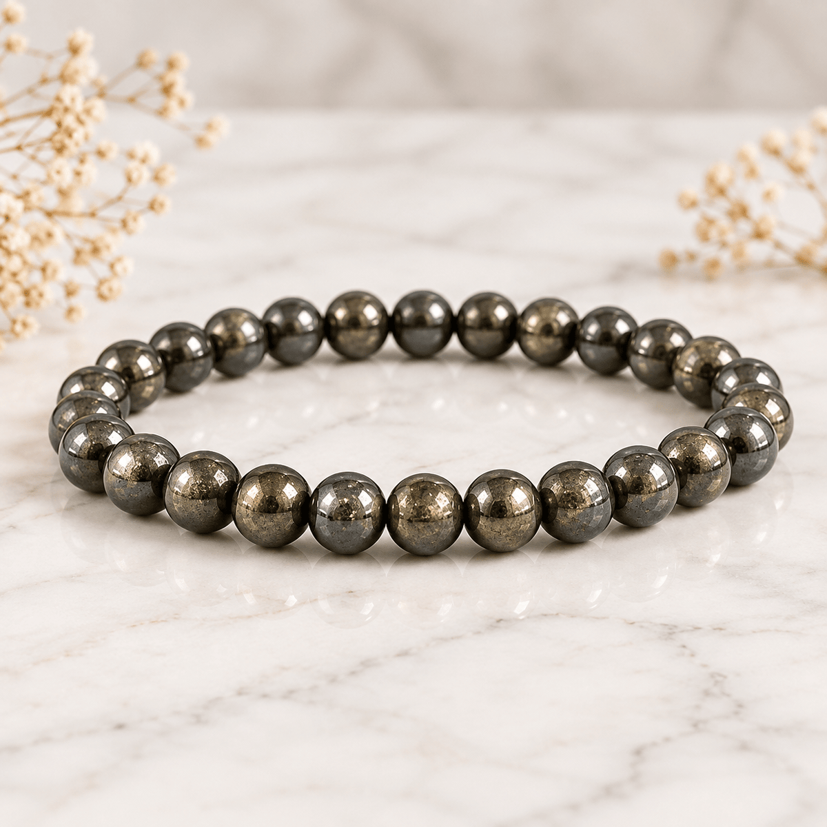 Bracelet boules 8mm Pyrite AA (Pérou) - Nature Minérale