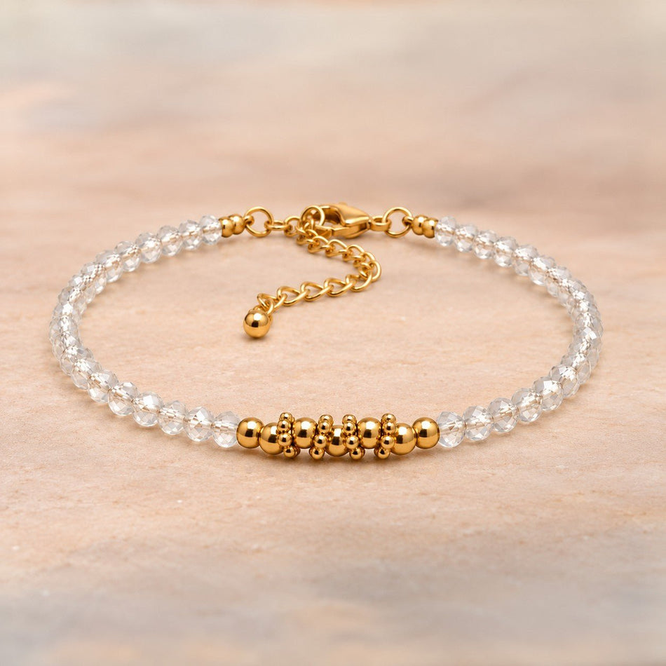 Bracelet facetté Cristal de roche AA fantaisie doré - Nature Minérale