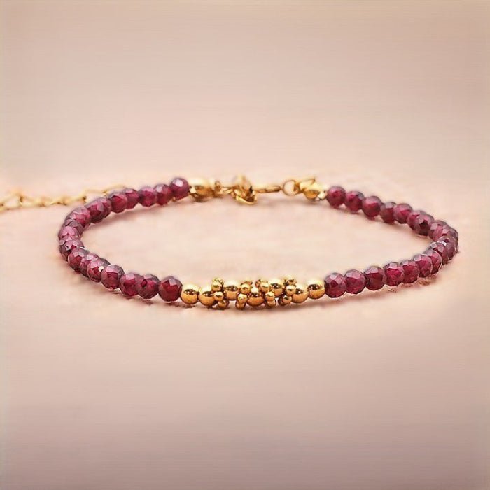 Bracelet facetté Grenat Rhodolite AA fantaisie doré - Nature Minérale