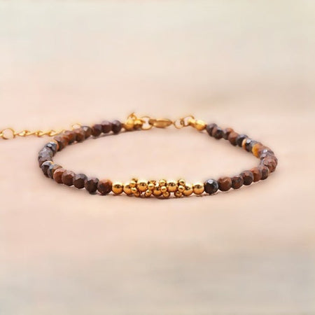 Bracelet facetté Œil de Tigre A fantaisie doré - Nature Minérale