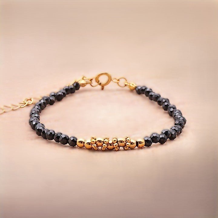 Bracelet facetté Spinelle noire AA fantaisie doré - Nature Minérale