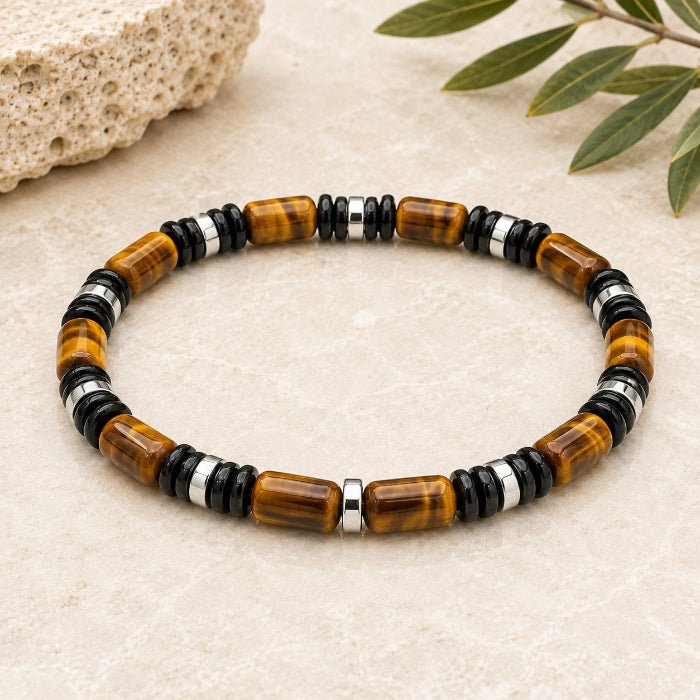 Bracelet NEMO argenté Obsidienne Noire, Œil de Tigre AA - Nature Minérale