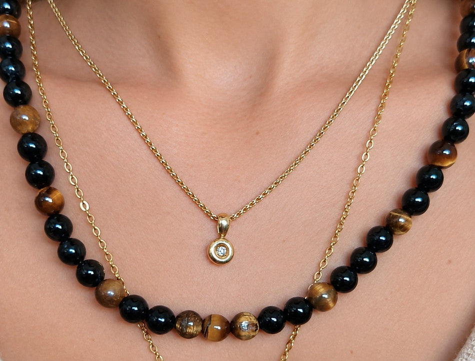 Collier Triple Protection – Œil de tigre, Obsidienne noire & Tourmaline noire - Nature Minérale