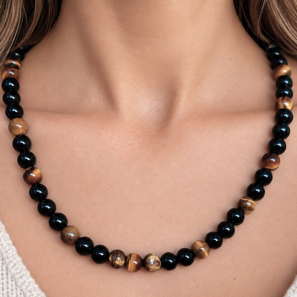 Collier Triple Protection – Œil de tigre, Obsidienne noire & Tourmaline noire - Nature Minérale