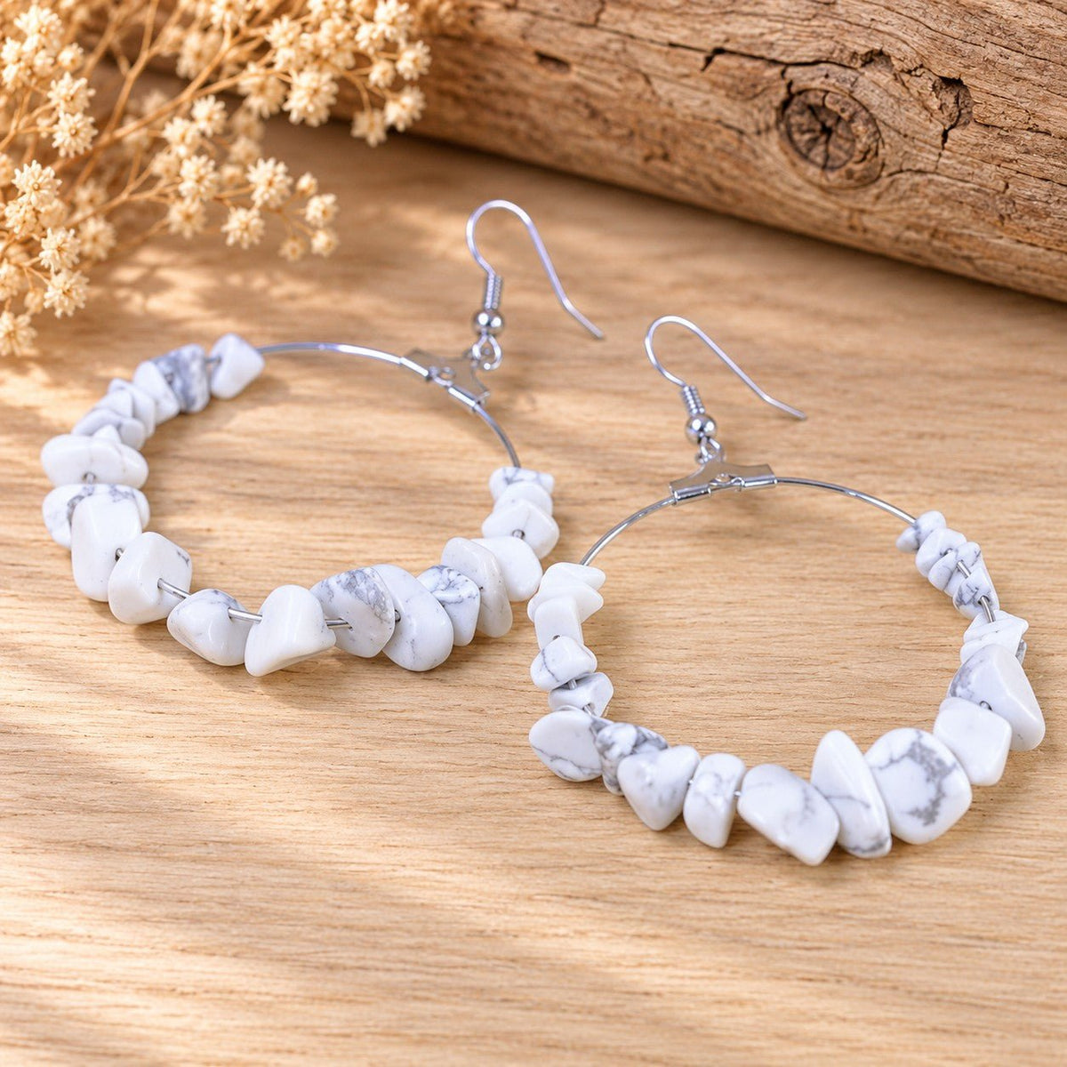 Créoles baroques Howlite Blanche A - Nature Minérale