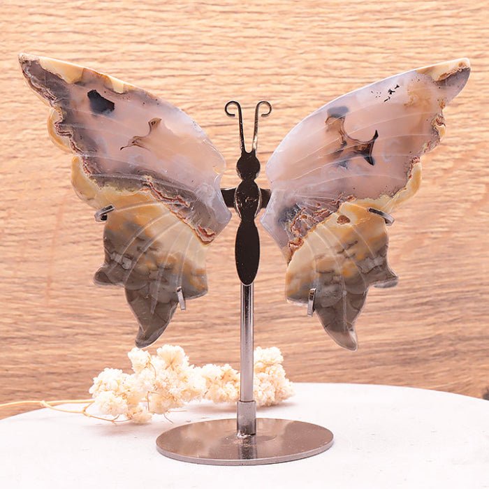 PAPILLON avec Socle 120 À 150mm Agate Grise AA - Nature Minérale