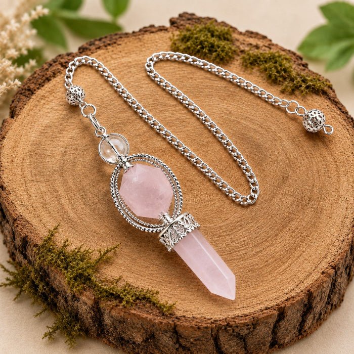 Pendule Merkaba 6 faces en Quartz Rose (Brésil) - Nature Minérale
