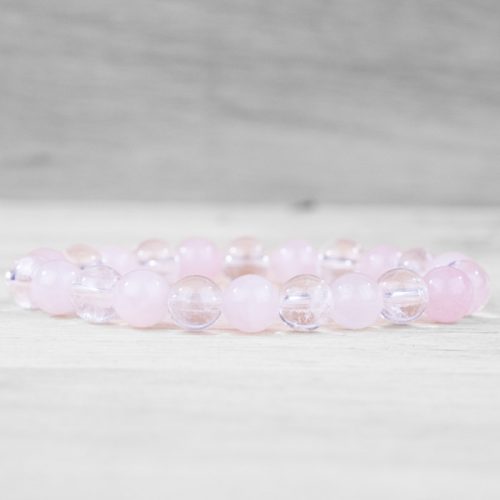 bracelet boule quartz rose et cristal de roche