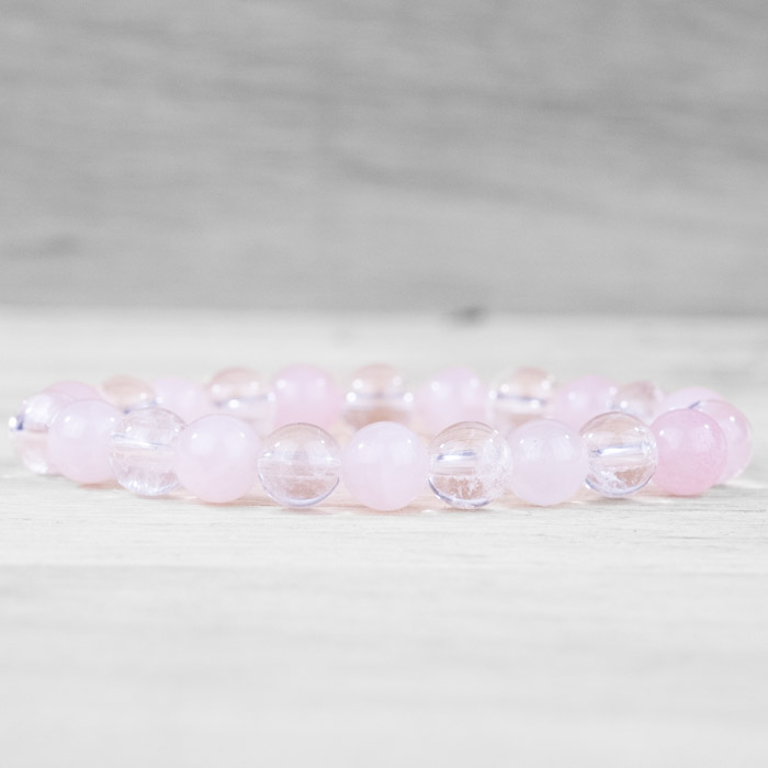 bracelet boule quartz rose et cristal de roche