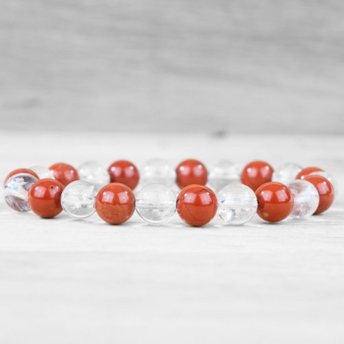 Bracelet boule jaspe rouge et cristal de roche